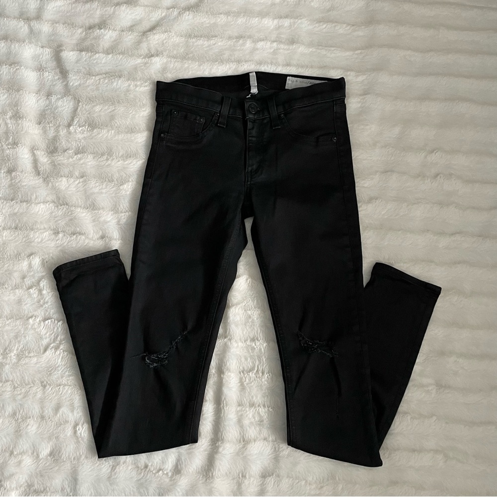 rag & bone Black Coated Distress Legging Jeans Size 27